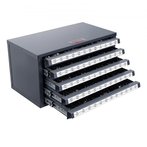 VEVOR Bohrer-Spender-Schrank, Bohrer-Organizer-Schrank mit fünf Schubladen für 13,1 mm bis 25 mm Stahl-Bohrer-Spender-Organizer-Schrank mit Etiketten, Stapelbarer Bohrer-Spender Aufbewahrung