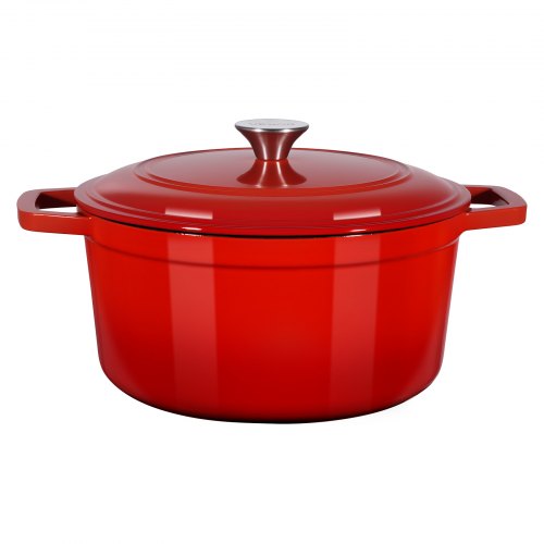 VEVOR Schmortopf aus emailliertem Gusseisen, 5,68 L Dutch Oven zum Backen von Sauerteigbrot, robuster Kochtopf mit Deckel & 2 Griffen, geeignet bis 260 °C, Feuertopf zum Kochen und Braten