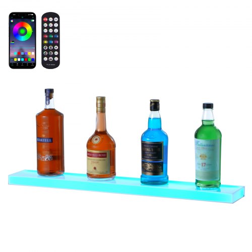 

VEVOR Barregal Weinregal, LED-beleuchtetes Hausbarregal mit RF-Fernbedienung und App-Steuerung, 1 stufiges Getränkebeleuchtungsregal aus Acryl, 762 x 114 x 32 mm Weinflaschenständer Wand / Tisch