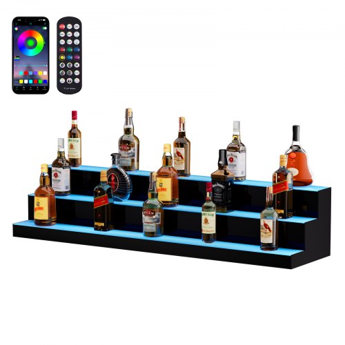 

VEVOR Barregal Weinregal, LED-beleuchtetes Hausbarregal mit RF-Fernbedienung und App-Steuerung, 3 stufiges Getränkebeleuchtungsregal aus Acryl, 1210 x 300 x 250 mm Weinflaschenständer Freistehend