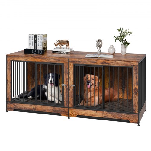 

VEVOR Hundekäfig Möbel für 2 Hunde, 1901 x 670 x 824 mm Doppel-Hundebox für große Hunderassen mit Trennwand & Doppeltüren, Hundehaus aus Holz, Beistelltisch für mittelgroße und große Hunde, Braun