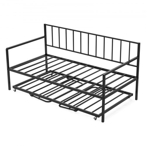 

VEVOR Tagesbettrahmen in Twin-Größe, höhenverstellbares Tagesbett mit Ausziehbett, Plattformbettrahmen mit LED-Licht & Ladestation, Tagesbett Sofabett mit Metalllatten für Wohnzimmer Schlafzimmer
