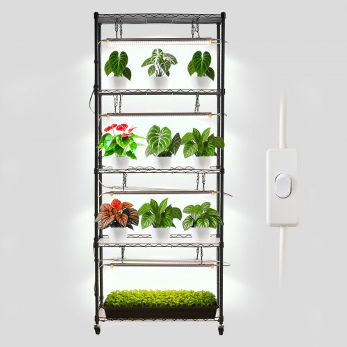 VEVOR DIY-Pflanzenregal mit Wachstumslichtern, Pflanzenständer mit Rädern, 192 W 5000 K Vollspektrum-Lichter, Pflanzenregal aus Metall, Blumenregal für Samenanzucht, 750x350x1800mm