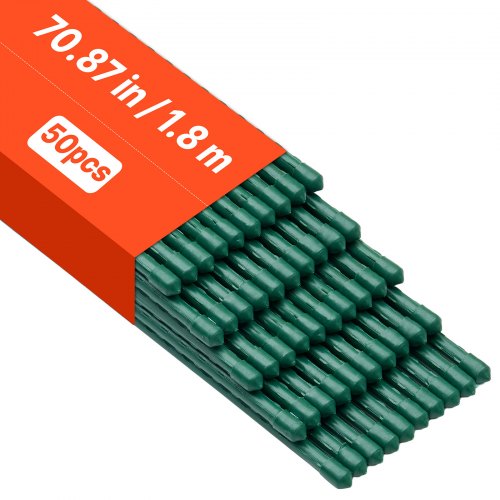 VEVOR Rankhilfe, 50er-Pack, Pflanzstab ⌀11x1800 mm, kunststoffbeschichtete Metall-Tomatenstäbe, Pflanzenstütze mit spitzem Ende & rutschfesten Noppen für den Anbau von Kletterpflanzen & Gemüse