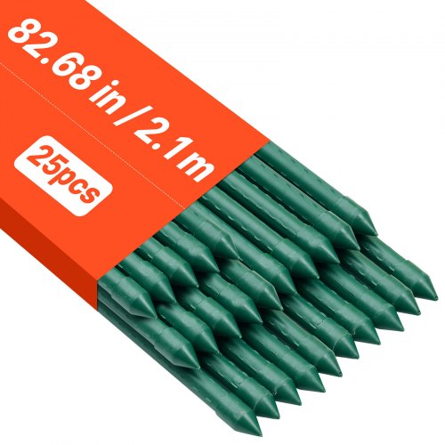 VEVOR Rankhilfe, 25er-Pack, Pflanzstab ⌀11x2100 mm, kunststoffbeschichtete Metall-Tomatenstäbe, Pflanzenstütze mit spitzem Ende & rutschfesten Noppen für den Anbau von Kletterpflanzen & Gemüse