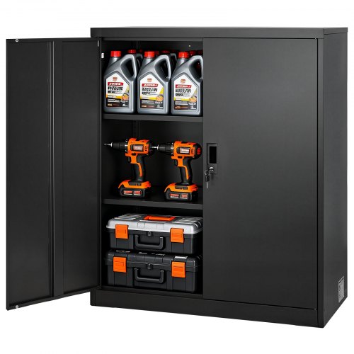 VEVOR Metallschrank Aufbewahrungsschrank 3 Ebenen, 106 cm Hoher Garagenschrank mit verstellbaren Einlegeböden & 2 Magnettüren & 2 Schlüsseln, Geeignet für Speisekammer Lagerhalle Keller Schwarz