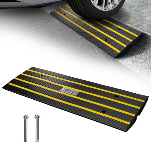 VEVOR Schwellenrampe Vollgummi Türschwellenrampe Max. Belastbarkeit 15Tonnen Bordsteinrampe mit 5,5x3,5cm Kanal Rollstuhlrampe 122x40,5x6,5cm Auffahrrampe Ideal für unebenen Boden Bordsteinkanten