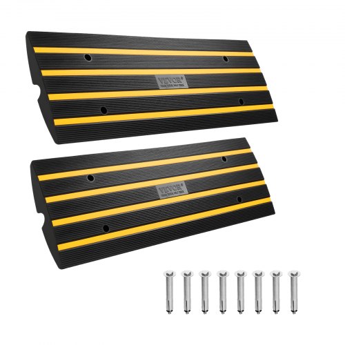 VEVOR 2x Schwellenrampe Vollgummi Türschwellenrampe Max. Belastbarkeit 15Tonnen Bordsteinrampe mit 5,5x3,5cm Kanal Rollstuhlrampe 122x40,5x6,5cm Auffahrrampe Ideal für unebenen Boden Bordsteinkanten