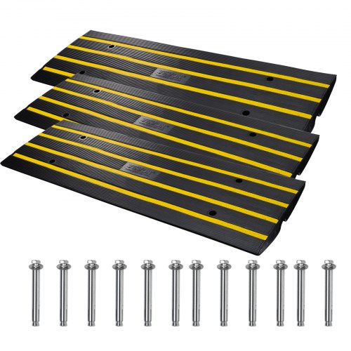

VEVOR 3x Schwellenrampe Vollgummi Türschwellenrampe Max. Belastbarkeit 15Tonnen Bordsteinrampe mit 5,5x3,5cm Kanal Rollstuhlrampe 122x40,5x6,5cm Auffahrrampe Ideal für unebenen Boden Bordsteinkanten
