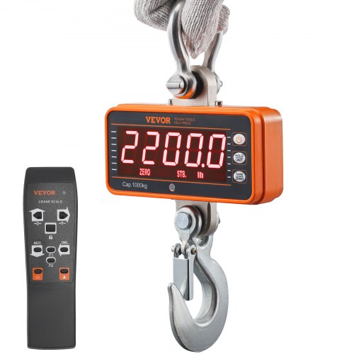 

VEVOR Digitale Hängewaage 9 bis 1000kg Kranwaage lbs/kg/N Zugwaage 0,2kg Genauigkeit Wildwaage Industriewaage LED-Display Hängende Waage Mini tragbare Waage mit Fernbedienung 9 Funktionen