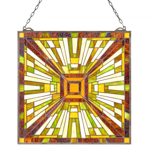 

VEVOR Buntglasfensterpaneel (501 x 527 mm) hängendes Buntglas mit Kette, Buntglas im Tiffany-Stil zum Aufhängen, traditionelles rechteckiges Vintage-Kunsthandwerk Fensterdekor für Küche & Kirchen
