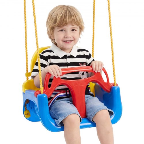 VEVOR 3-in-1 Babyschaukelsitz Tragkraft 136 kg Kinderschaukel Rot/Gelb/Blau, für Spielplätze Indoor & Outdoor, mit Verstellbaren Seilen & Karabinerhaken, für Kinder ab 6 Monaten, CE-& CPC-Zertifiziert