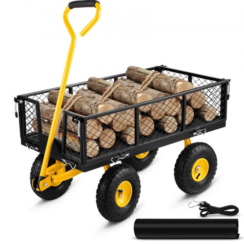 

VEVOR Gartenwage 408kg Belastbar Gerätewagen Gartenwagen Stahlrahmen Handwagen 82cm Griff Gartenkarre 2m Seil Geeignet für Rasenflächen Höfe