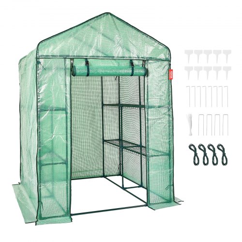 

VEVOR Foliengewächshaus 141x141x200cm Tomatengewächshaus 15kg Tragfähigkeit Treibhaus Gartenhaus Frühbeet PE-Material Stahlrohr Tomatenhaus Gemüse Gewächshaus mit 4 Regalen Pflanzenhaus