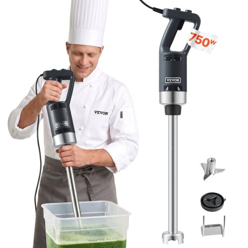 VEVOR Pürriermixer Elektrische Stabmixer 750 W, Hochleistungs-Pürierstab Einstellbare Drehzahlen, Edelstahl Mehrzweck Stabmixer 855 mm Abnehmbarer Rührstab, inkl. Wandhaken & Ersatzklingenkopf