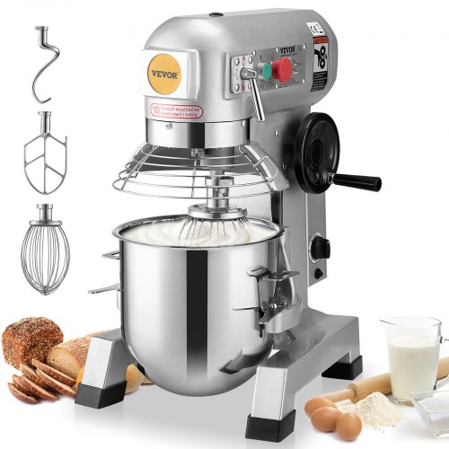 VEVOR Kommerzieller Küchenmixer, 18,7 l kommerzieller Standmixer mit 3 einstellbaren Geschwindigkeiten, 1100 W Teigmixer mit Edelstahlschüssel und 3 Mixaufsätzen, ideal für Restaurant, Bäckerei, Konditorei, Café
