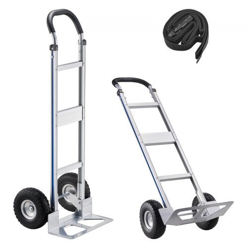 VEVOR Sackkarre, 227 kg Tragkraft, Schwerlast-Transportkarre mit Griff, Handkarre aus Aluminiumlegierung mit Zurrgurt, Stapelkarre für Umzüge nach Hause, ins Büro, ins Lager, 480x500x1340 mm
