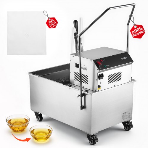 VEVOR Mobile Friteusenfiltermaschine 55 L 250 W Friteusenölfilterwagen für Gewerbliche Fritteusen, Schwerkraft-Rückfluss mit Hitzebeständigem Schlauch, Edelstahl-Spritzschutz und 4 Lenkrollen