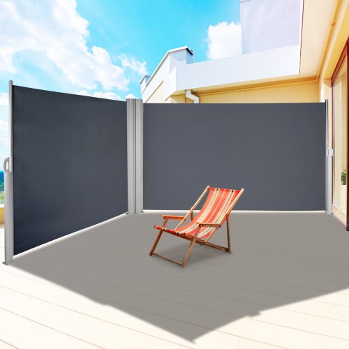 Terrassen Windschutz Rollo Seitenmarkise ausziehbar 180 x 300cm grau