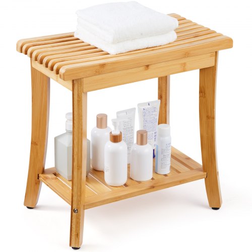 

VEVOR Duschbank aus Bambus, 48,6 x 28,6 x 46,6 cm, wasserdichter Duschhocker mit Ablagegriff, 150 kg Tragkraft, Spa-Badewannensitz-Organizer, für Erwachsene, Senioren, Frauen, ältere Menschen, drinnen und draußen