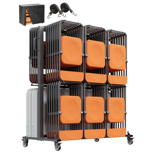 

VEVOR Klappstuhlständer, 361 kg Tragkraft, Stuhlwagen für 84 Stühle/12 Tische, doppellagiger Stuhl-Aufbewahrungswagen mit Gummirädern und -haltern, großer Stuhlhalter, mattschwarz