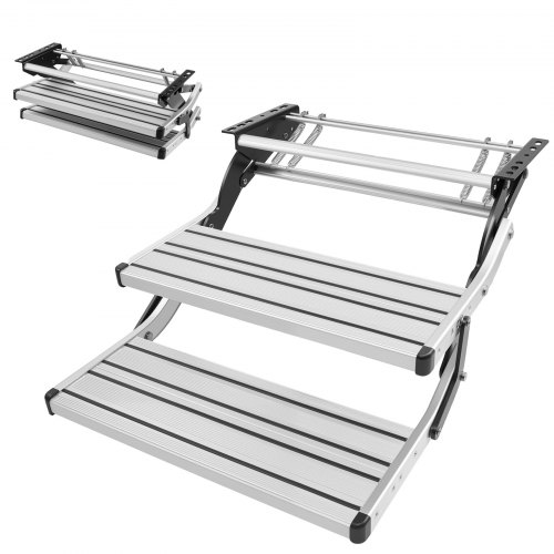 VEVOR Einziehbare Wohnmobiltreppe (2 Stufen), Wohnmobiltrittstufen mit 199,58 kg Tragkraft, Teleskopisch Klappbare Einstiegstreppe aus Aluminiumlegierung, Rutschfester Stahlrahmen für Wohnwagen