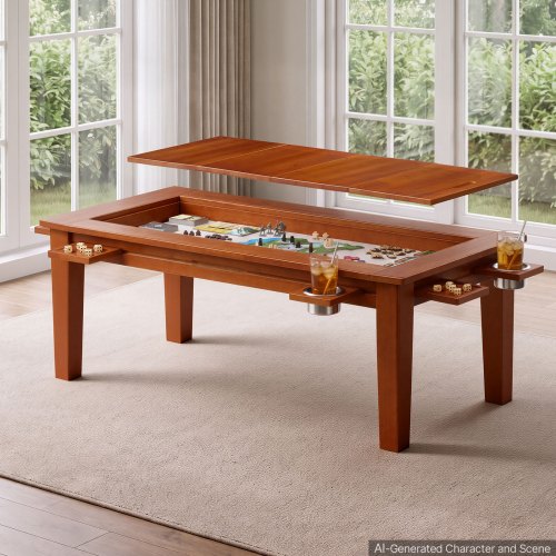 VEVOR Brettspieltisch 120x60x45cm 2-in-1 Spiel- & Esstisch 136kg Belastbar, Geräumig für 4 Spieler, Massivholz, mit Abnehmbaren Tischplatten Getränkehaltern Leder-Spielmatte & Ausziehbaren Tabletts