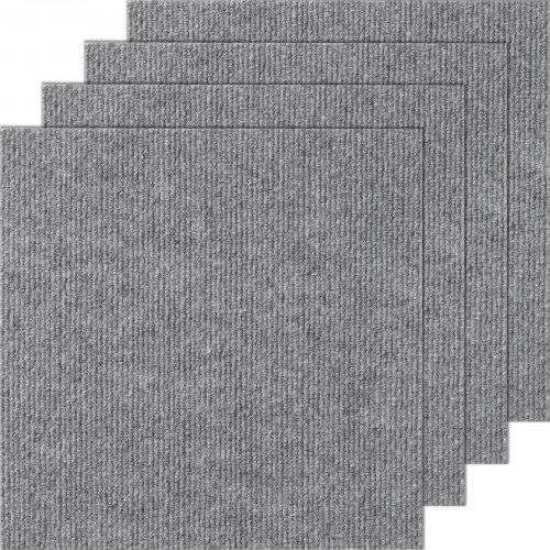 VEVOR Teppichfliesen, 30,5 x 30,5 cm, selbstklebende Teppichboden, weich gepolsterte Bodenbelag, einfache DIY-Installation für Schlafzimmer, Wohnzimmer, drinnen und draußen (12 Fliesen, hellgrau)