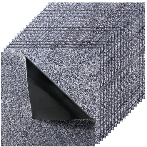 VEVOR Teppichfliesen 457,2 x 457,2 x 12 mm, 10er-Pack, selbstklebender Teppichboden mit Fläche von 2,0 m², Teppich Bodenbelag, einfacher DIY-Austausch für Wohnzimmer und Büro, Grau