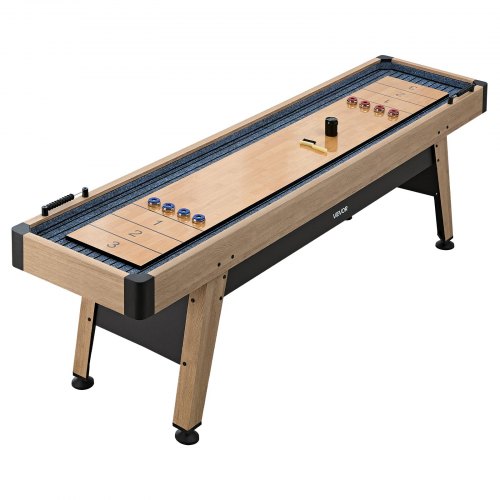 VEVOR Shuffleboard-Tisch 2,7 m mit 8 Pucks für das Spielzimmer zu Hause, Kratzfeste Spielfläche für Flüssiges und Schnelles Puckspiel, Sockelbeine mit Nivellierfüßen für Stabilität, Wachs und Bürste