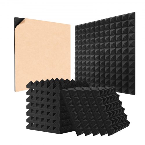

VEVOR Akustikschaumstoff Akustikpaneele 48er-Set, 30x30x5cm, selbstklebende schalldichte Pyramidenwandplatten, Akustikplatten, Akustikschaumstoff-Matten für Studiowände und -decken, schwarz