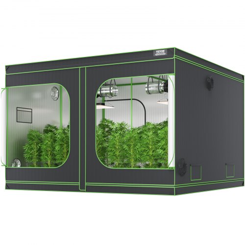 

VEVOR Growbox 305 x 305 x 203 cm Gewächshaus aus 19 mm Stahl-Rahmen und 600D Oxford-Gewebe Growtent 60 kg Tragfähigkeit Growschrank Geeignet für 400 W Wachstumslicht Indoor Zuchtzelt