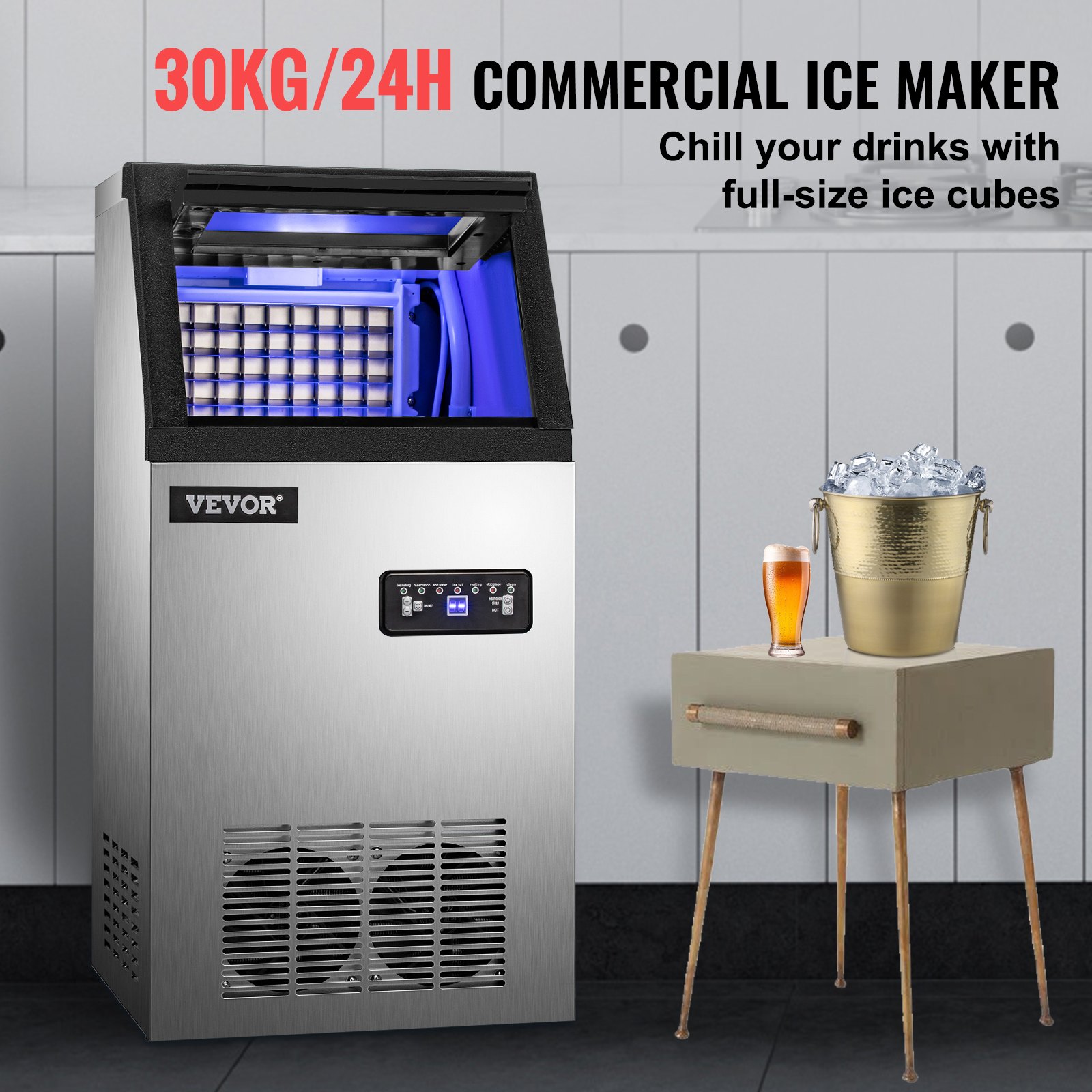 VEVOR Kommerzielle Eiswürfel Maschine, 30kg, Kommerzieller ...