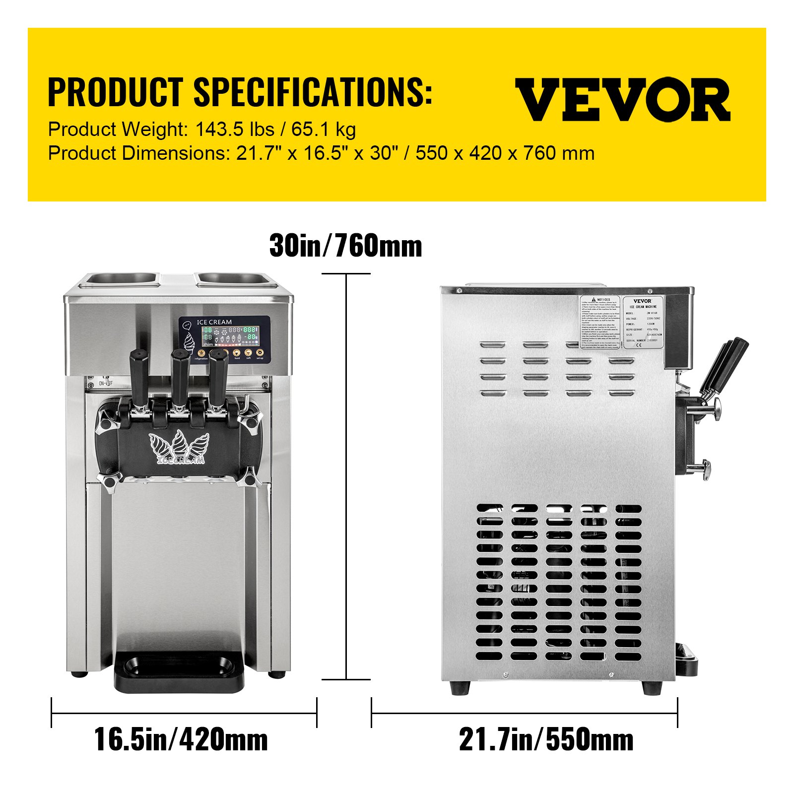 VEVOR Eismaschine 120kg/h - Kommerzieller Eisbereiter Mit Kompressor