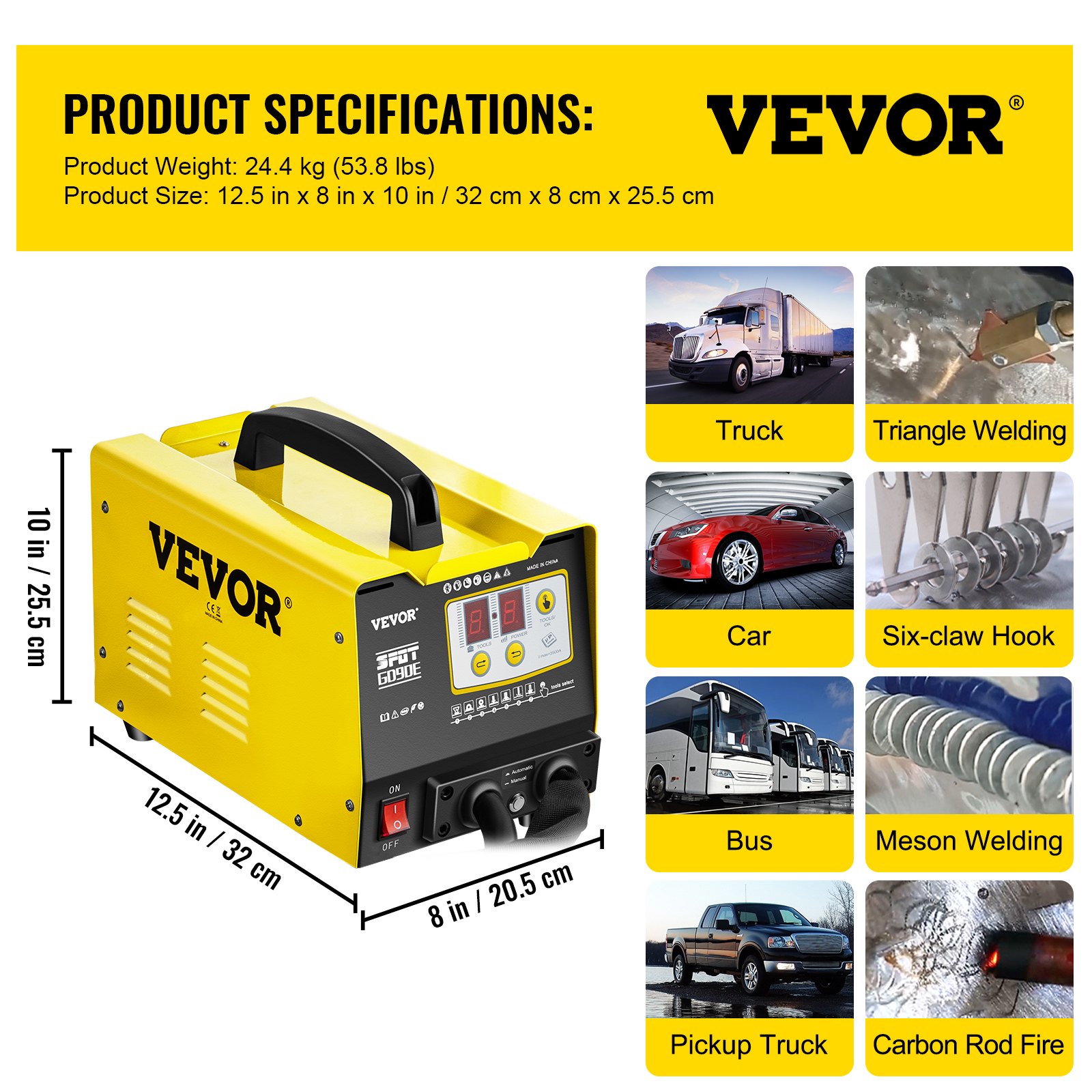 VEVOR Ausbeulspotter, 3kW, Dellenreparaturset Mit 2 Schweisspistolen Automatisches Manuelles Schweissen 7 Modi Punktschweissgeraet Zur Dellenreparatur Fuer Autokarosserie Dellenzieher Fuer Autos