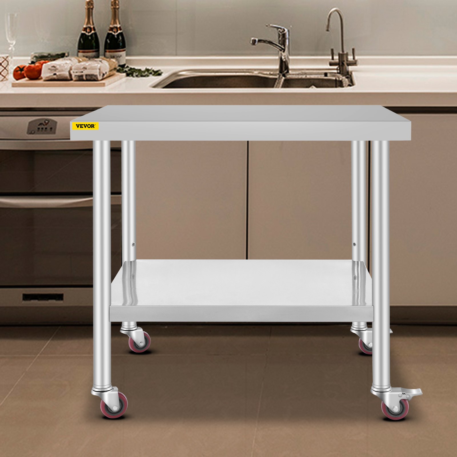 Edelstahl Arbeitstisch 60x45x80 Cm – 2 Böden, 40 Produktbild-Vorschau 2