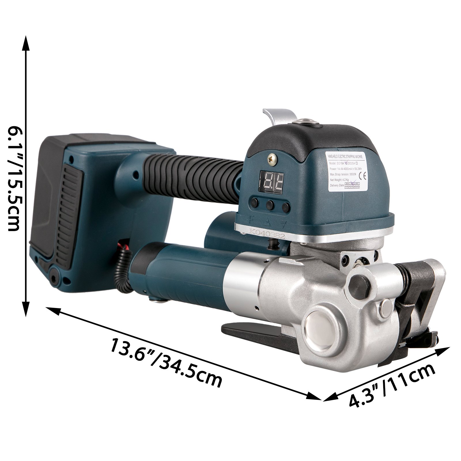 VEVOR Akku-Umreifungsgerät – Digitalanzeige, Für 9–16 Mm PP/PET-Bänder, Mit 2 X 4000 MAh Akkus