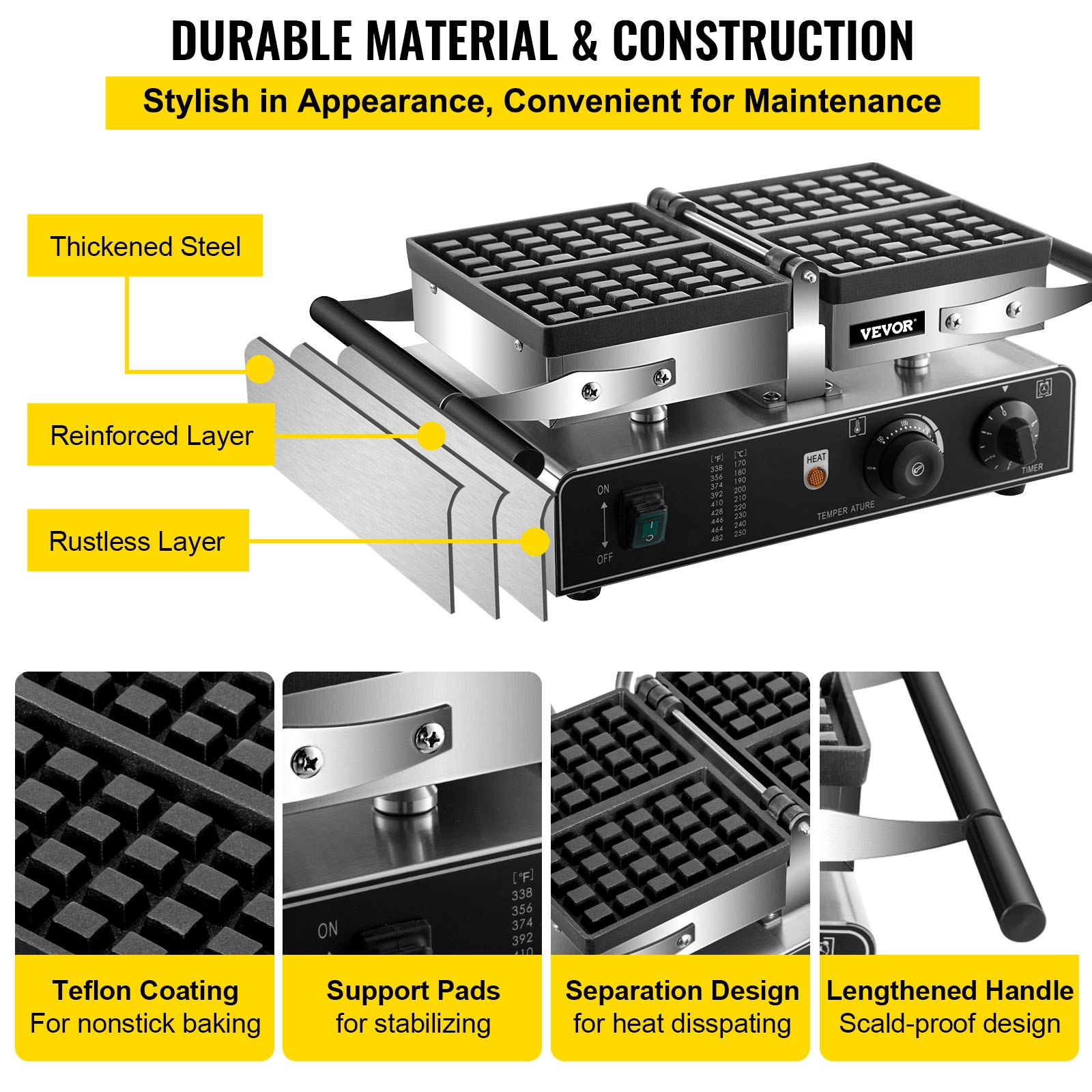 VEVOR Waffeleisen Belgische Waffel 1600 W Kontaktgrill Waffeleisen vevor-waffeleisen-belgische-waffel-1600-w-kontaktgrill-waffeleisen