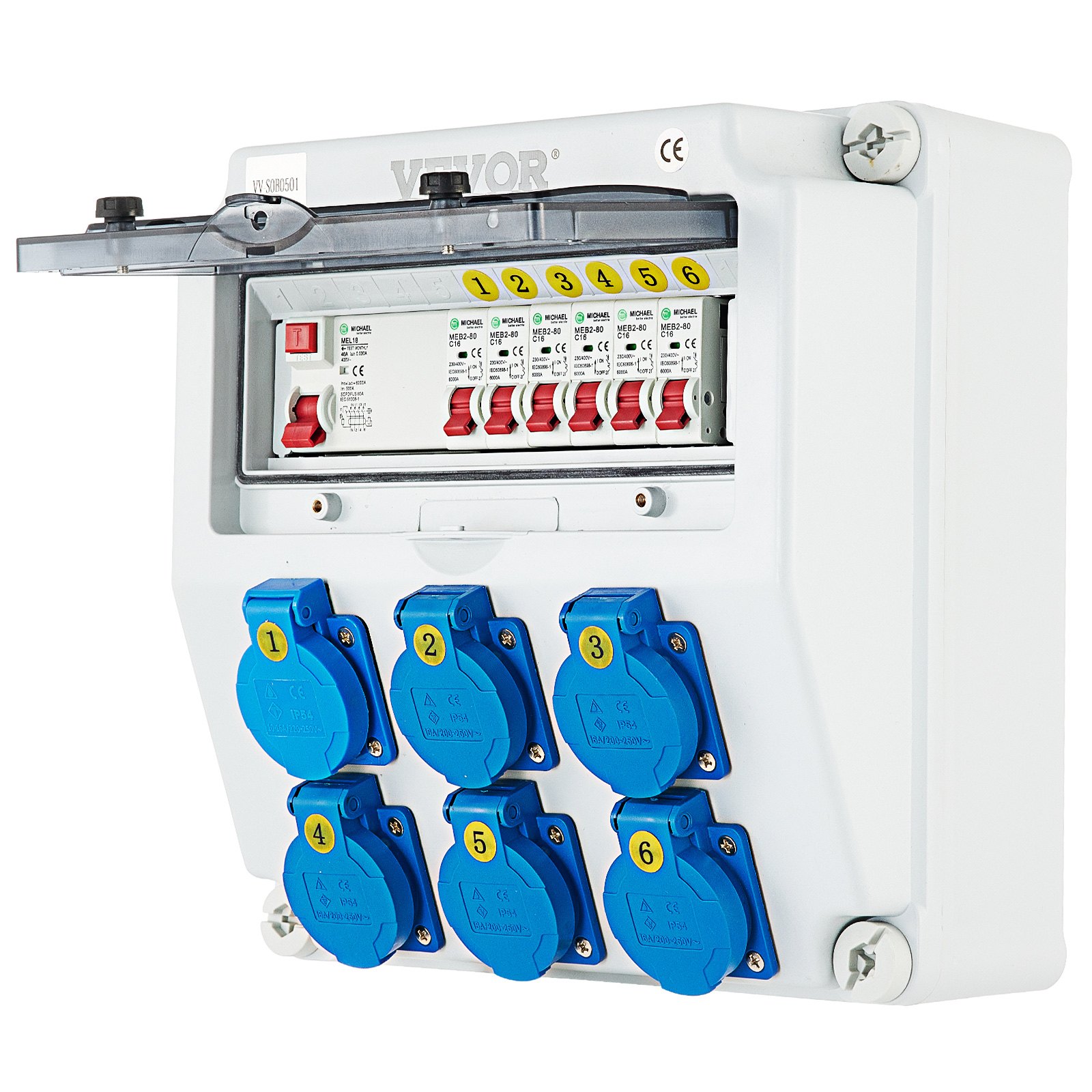 VEVOR Wandverteiler 230V 16A mit 5xSchukoSteckdose 1xAdapterBuchse, 5polig Verteilerkästen VEVOR Wandverteiler 230V 16A mit 5xSchukoSteckdose 1xAdapterBuchse, 5polig Verteilerkästen