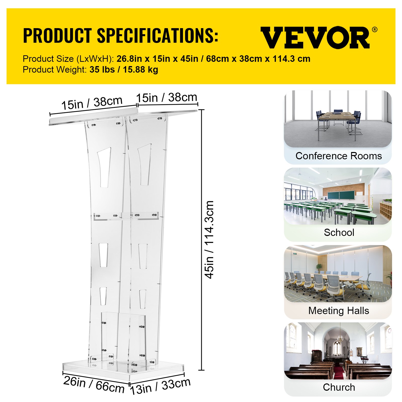 VEVOR Podium Avec Pupitre Réglable En Acrylique De 43 Po Et Base En Metal Fxnv3815 VEVOR Podium Avec Pupitre Réglable En Acrylique De 43 Po Et Base En Metal Fxnv3815