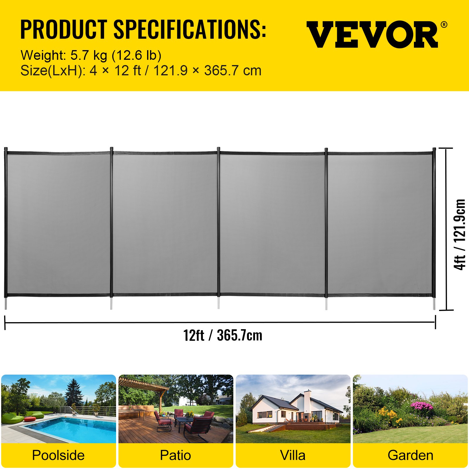 VEVOR 4 teilig Poolzaun kindersicher 121,9x365,7cm Kinderschutzzaun