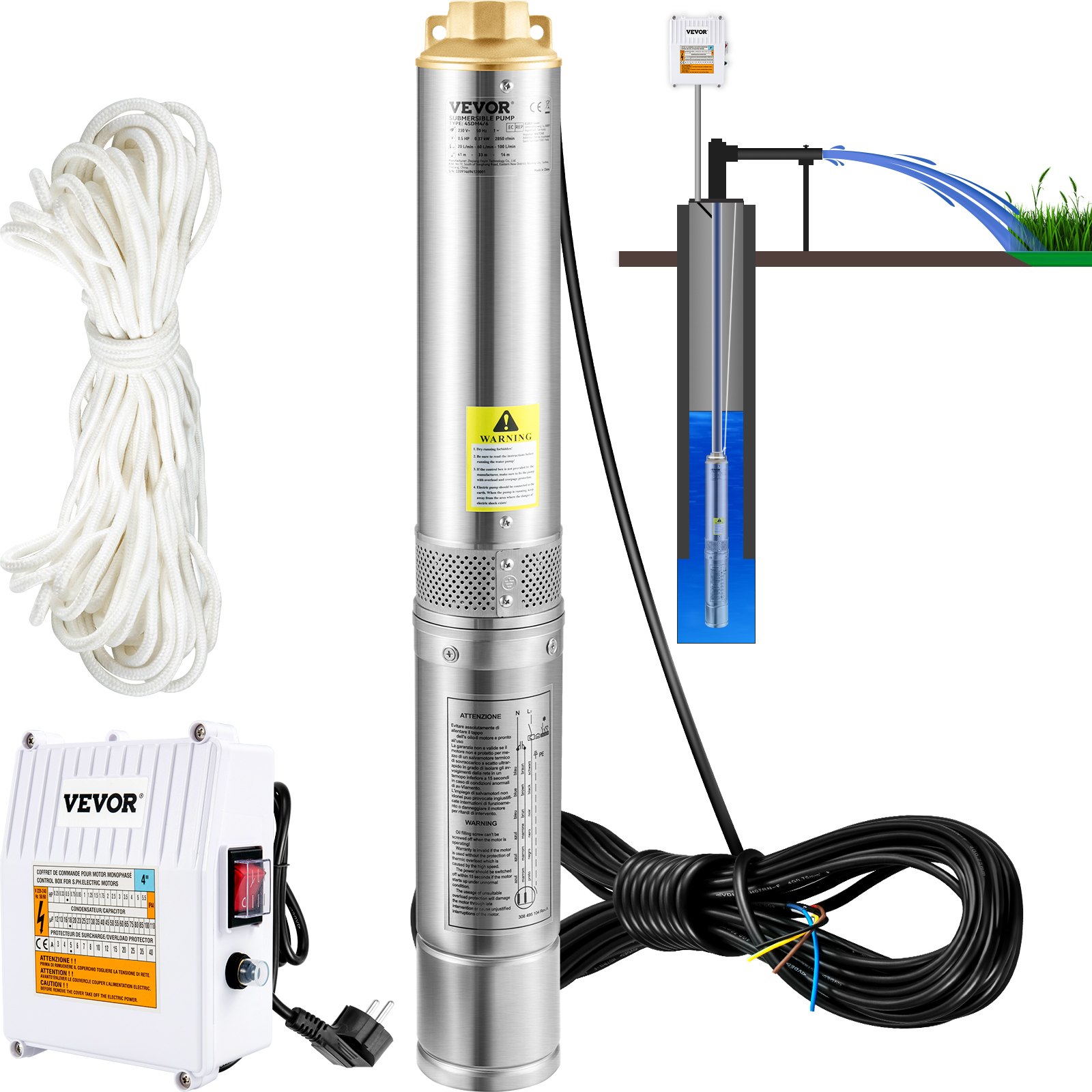 VEVOR 4" Tiefbrunnenpumpe 370W Brunnenpumpe 110L/min Tauchpumpe max