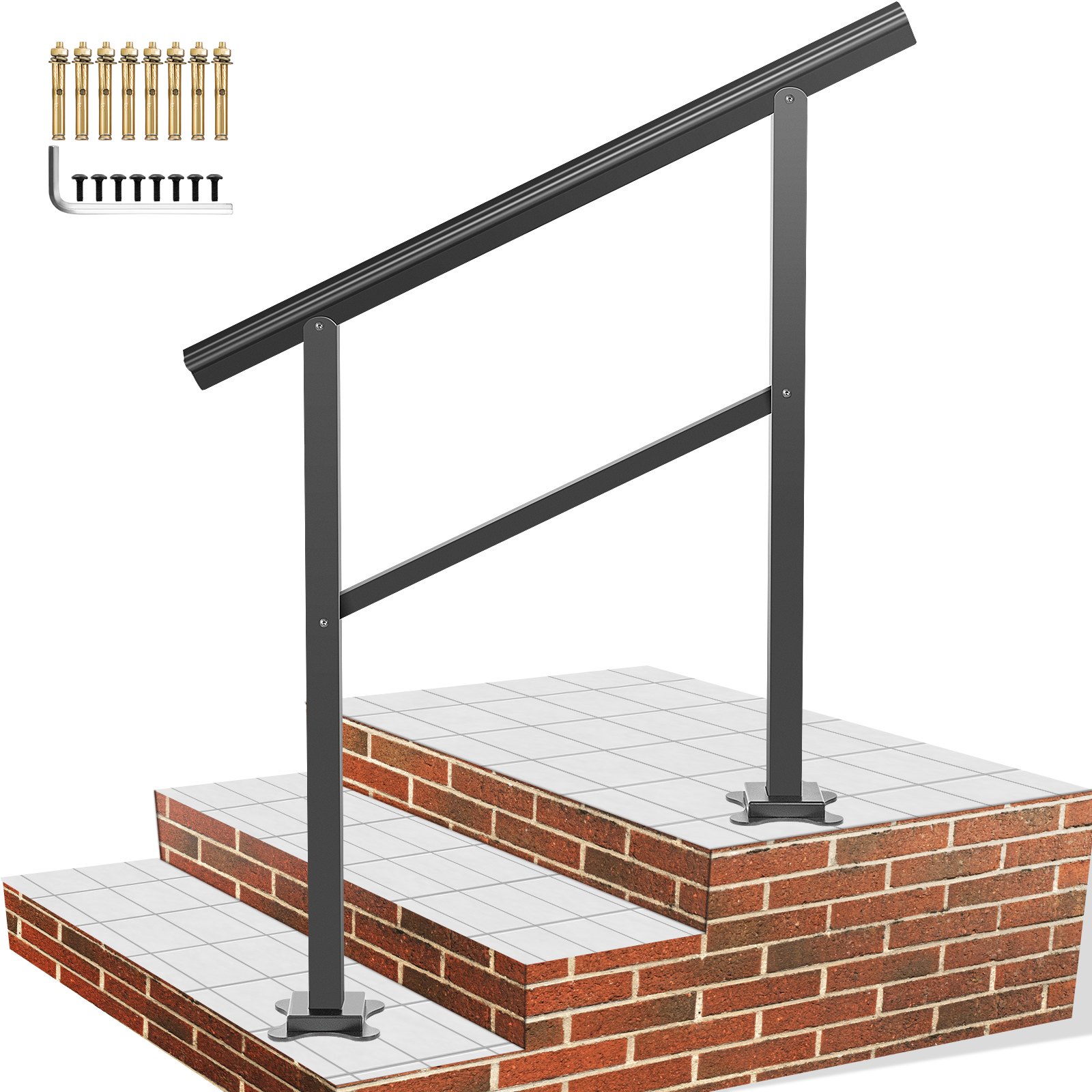 VEVOR Geländer Treppengeländer - 1-2 Stufen, zuverlässige Sicherheit und elegantes Design aus Kohlenstoffstahl