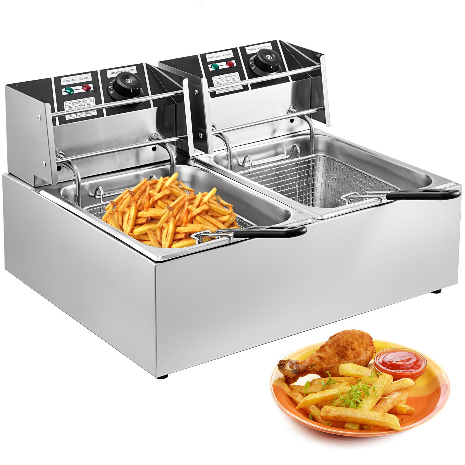 Profi Friteuse 2500W Friteuse 5,5 L Edelstahl 2500W - Temperatur 60-200°C, Öl-Ablasshahn, Kaltzonen-Prinzip Für Restaurants & Partys