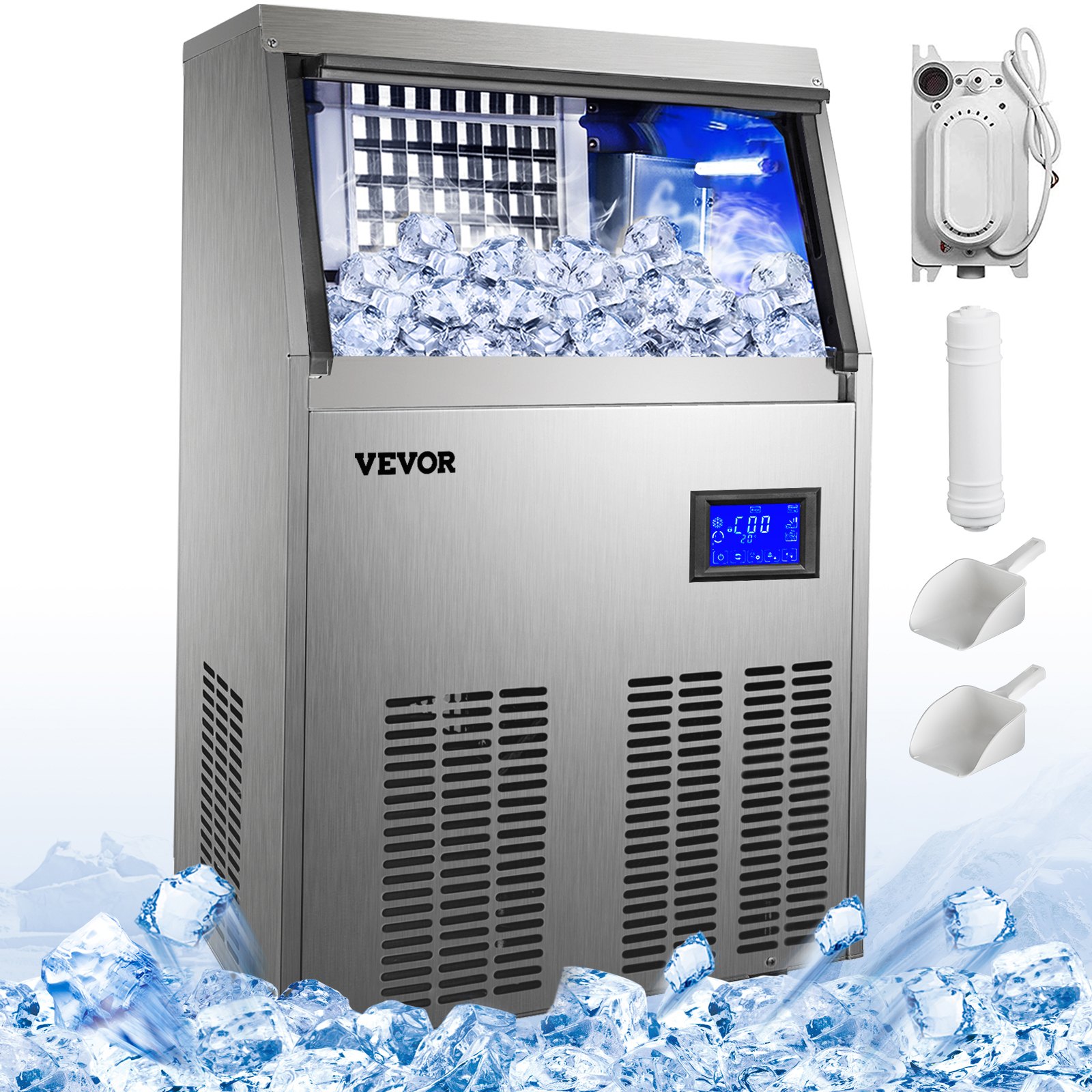 VEVOR Kommerzielle 50kg Eismaschine 220V Eiswürfelbereiter Kommerzielle ...