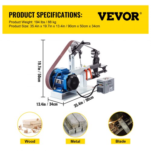 VEVOR Lijadora De Banda De 50x2082 Mm Lijadora De Cinta Multifuncional 3 En  1 1500w | VEVOR ES