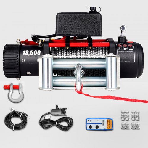 VEVOR Cabestrante Eléctrico 6123,5 kg, Cabrestante Eléctrico 12 V, de Cuerda de Acero Avanzada de 27 m, Cabrestante Eléctrico, Polipastos Eléctricos con Control Remoto Inalámbrico y Motor 4,85kW