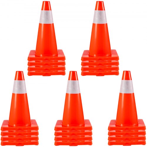 VEVOR Cono de Tráfico 20 Piezas 45,7 cm Pedestal de Obra de PVC Cono de Seguridad con Base Pesada para Demarcación de Estacionamiento de Emergencia en Estacionamiento Carretera