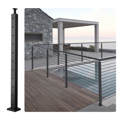 

VEVOR Poste de Barandilla de Cable con Orificio en Forma de L de 91,4 x 2,5 x 5 cm, Poste de Riel de Cable de Acero Inoxidable SUS304 con Soporte Horizontal y Curvo, Negro, 1JZLGZHS9142UYBR4V0