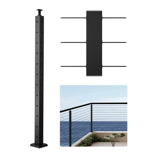 VEVOR Poste de Barandilla de Cable, 1 Pieza Poste de Barandilla 106,7 x 5 x 5 cm en Forma de L, Poste de Acero Inoxidable SUS304 con Soporte Horizontal y Curvo, Negro, 1JZLGZXHS1065S1EW001V0